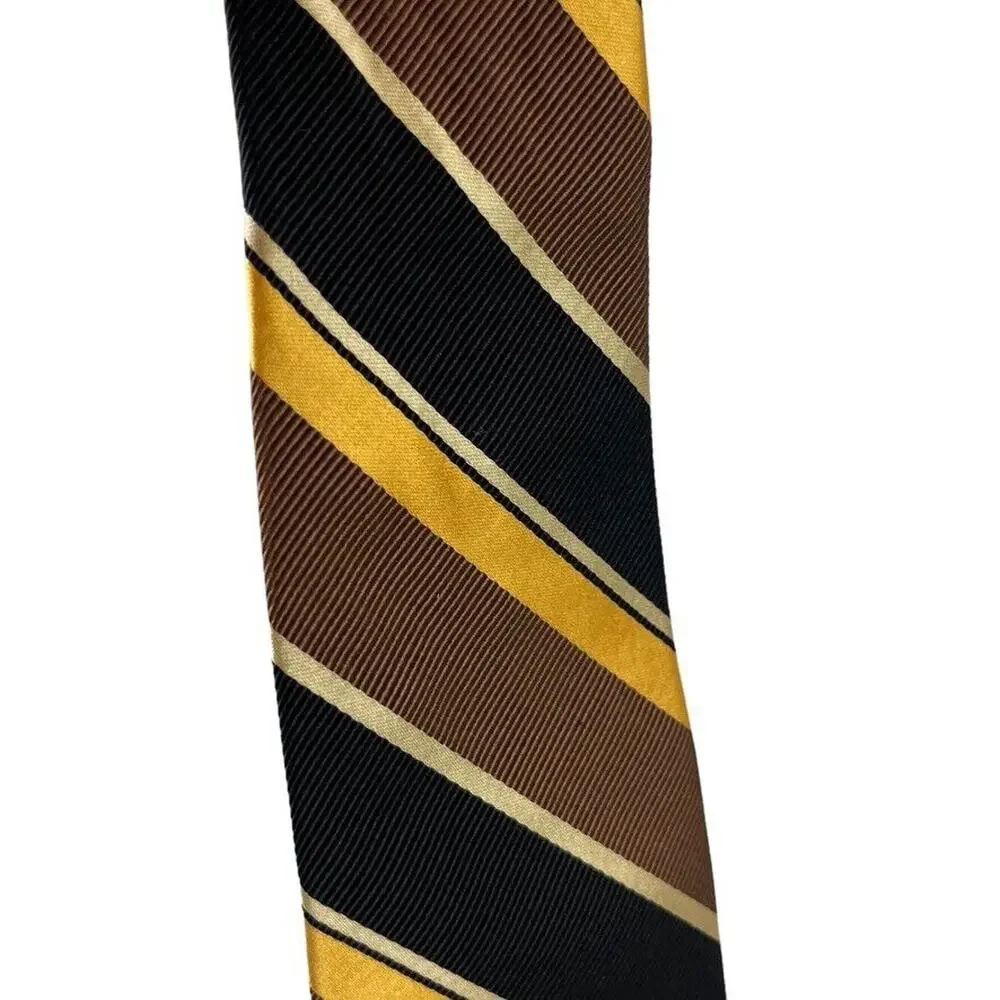 Jos A Bank Signature Collection Mens Striped Italy Made Brown Yellow Tie Necktie